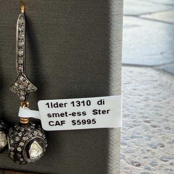 Elegant 14kt. Yellow Gold & Sterling Silver Diamond Dangle Earrings - Picture 5 of 12